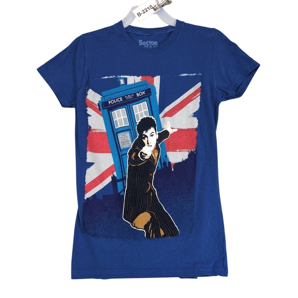 Doctor Who David Tennant Blue T-Shirt Juniors S Tenth TARDIS Sonic Screwdriver